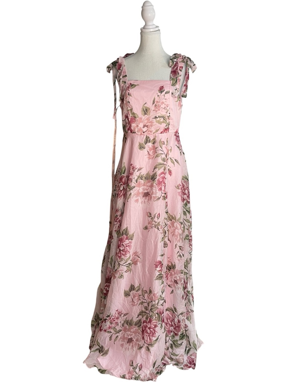Lulus Love Me Forever Floral Square Neck Tie-Shoulder Maxi Dress Pink